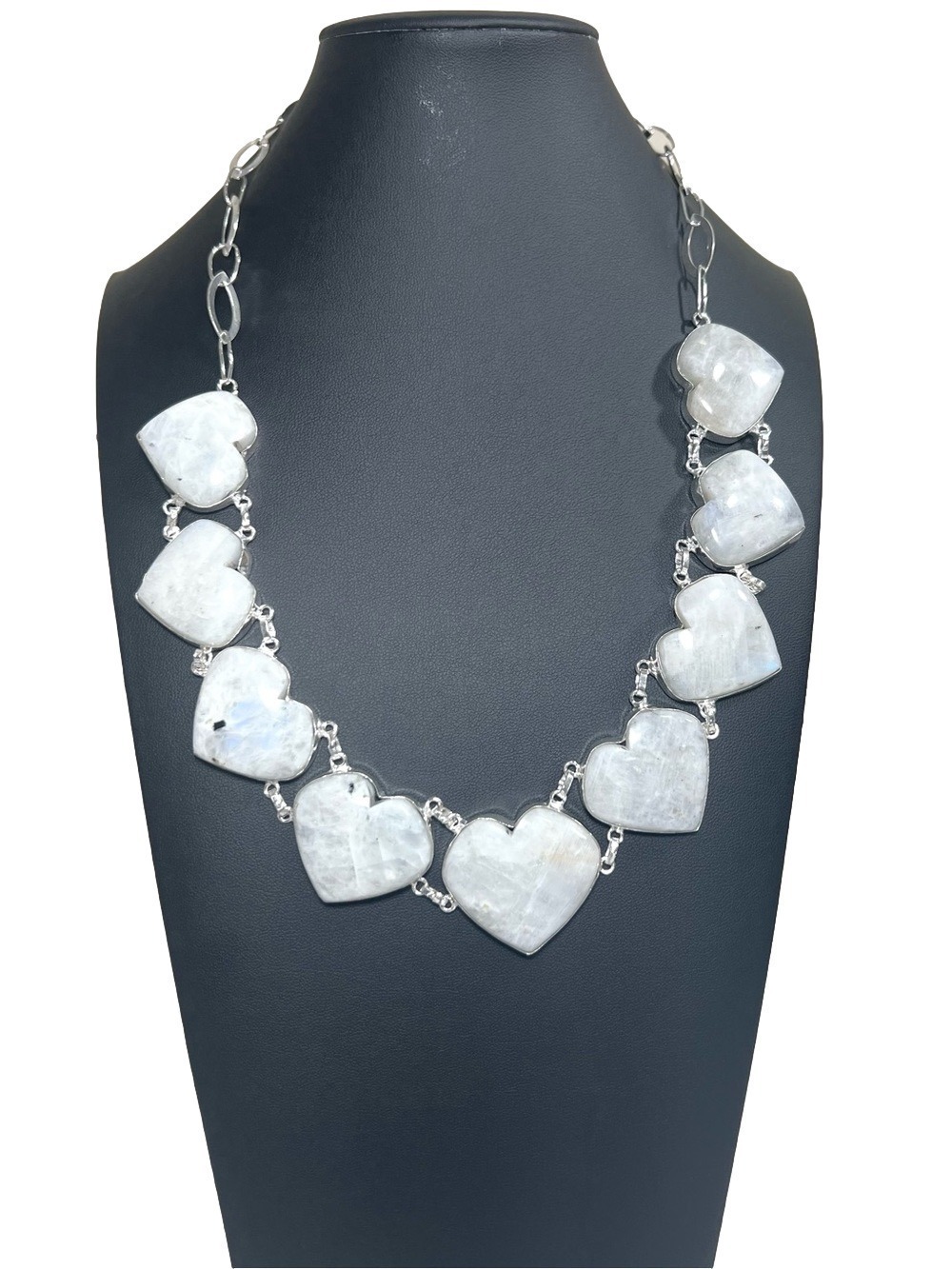 Rainbow Moonstone Heart 925 Silver Overlay Gemstone Necklace